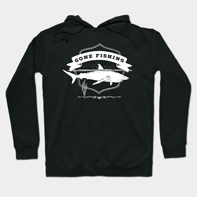 GONE FISHING - SHARK Design Hoodie by Off the Page